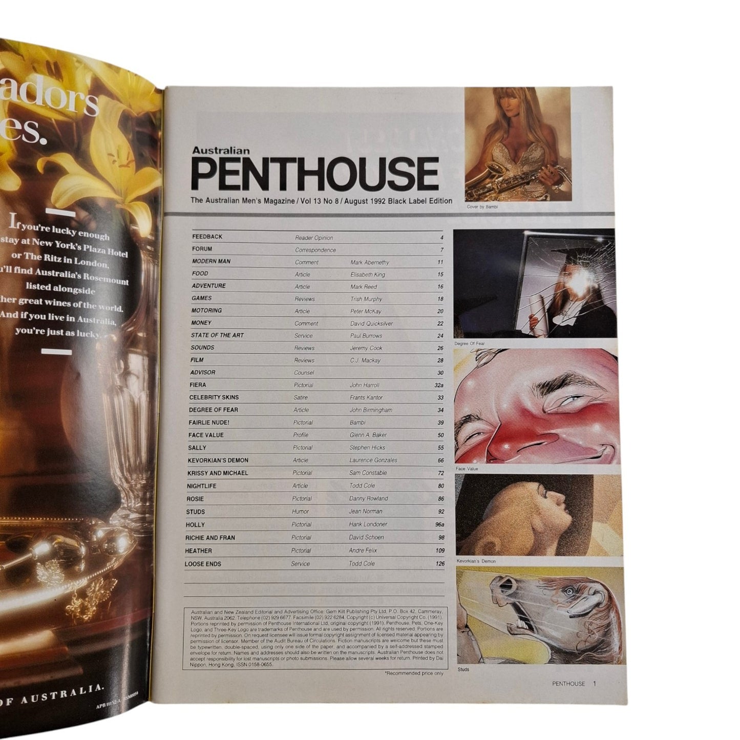 Australian Penthouse Magazine  August 1992 Fairlie Arrow