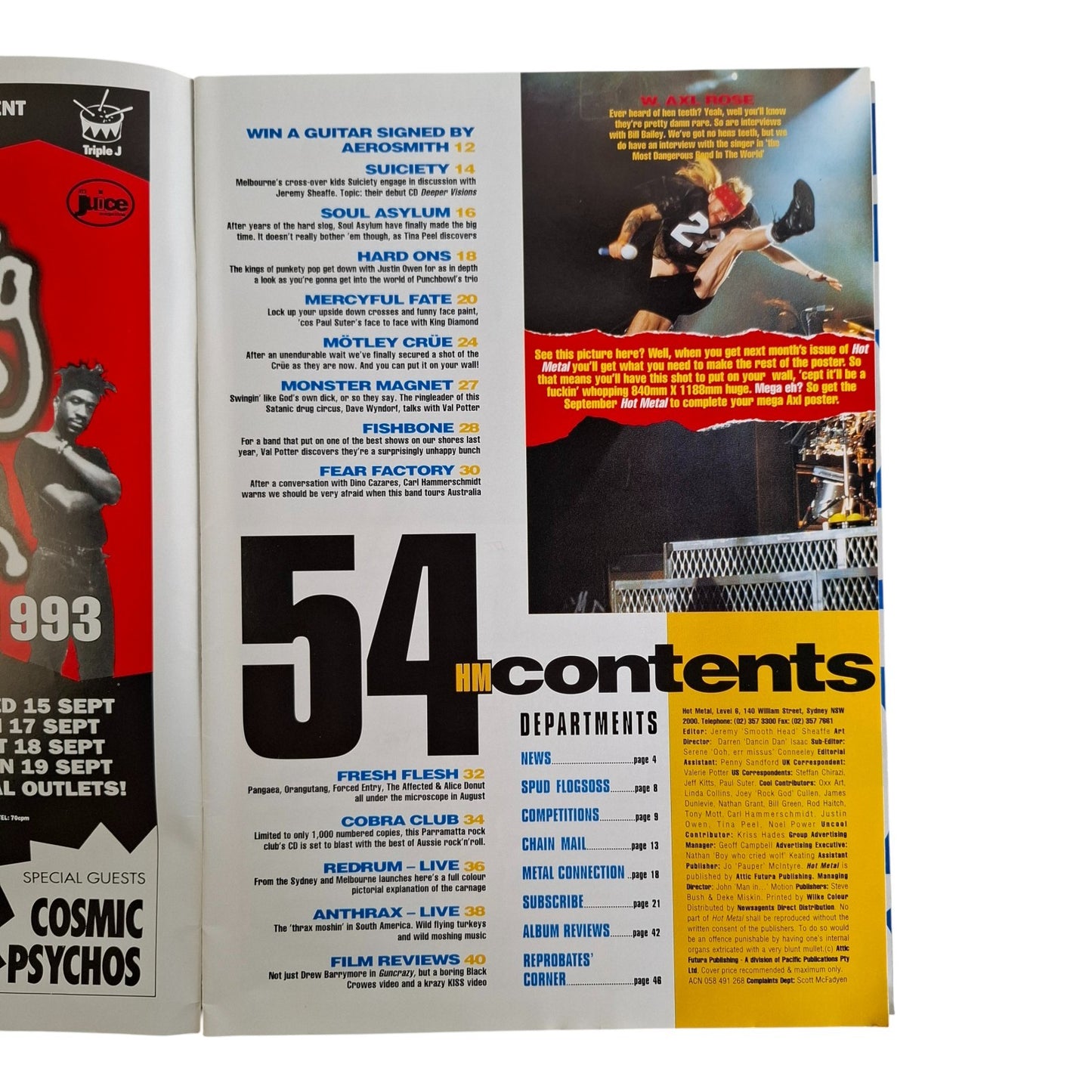 Hot Metal #54 Music Magazine August 1993 Axl Rose / Motley Crue / Allegiance