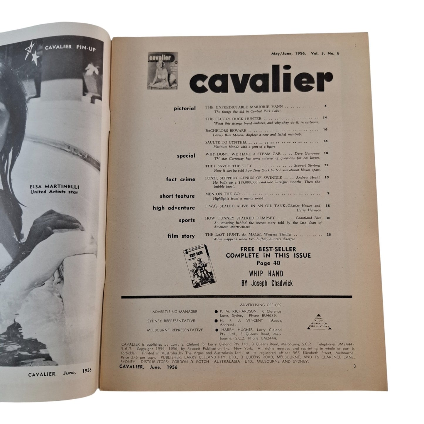 Cavalier Magazine Australia May June Vol. 3 No. 6 1956 Elsa Martinelli