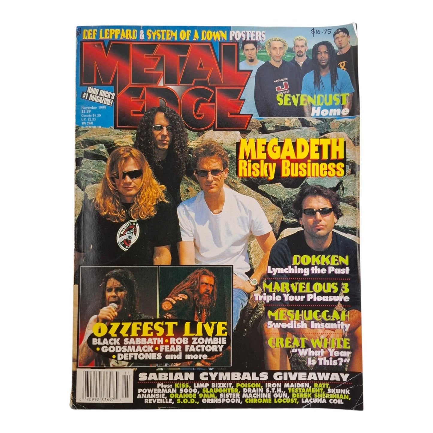 Metal Edge Magazine November 1999 Megadeth Sevendust Ozzfest 99 Dokken