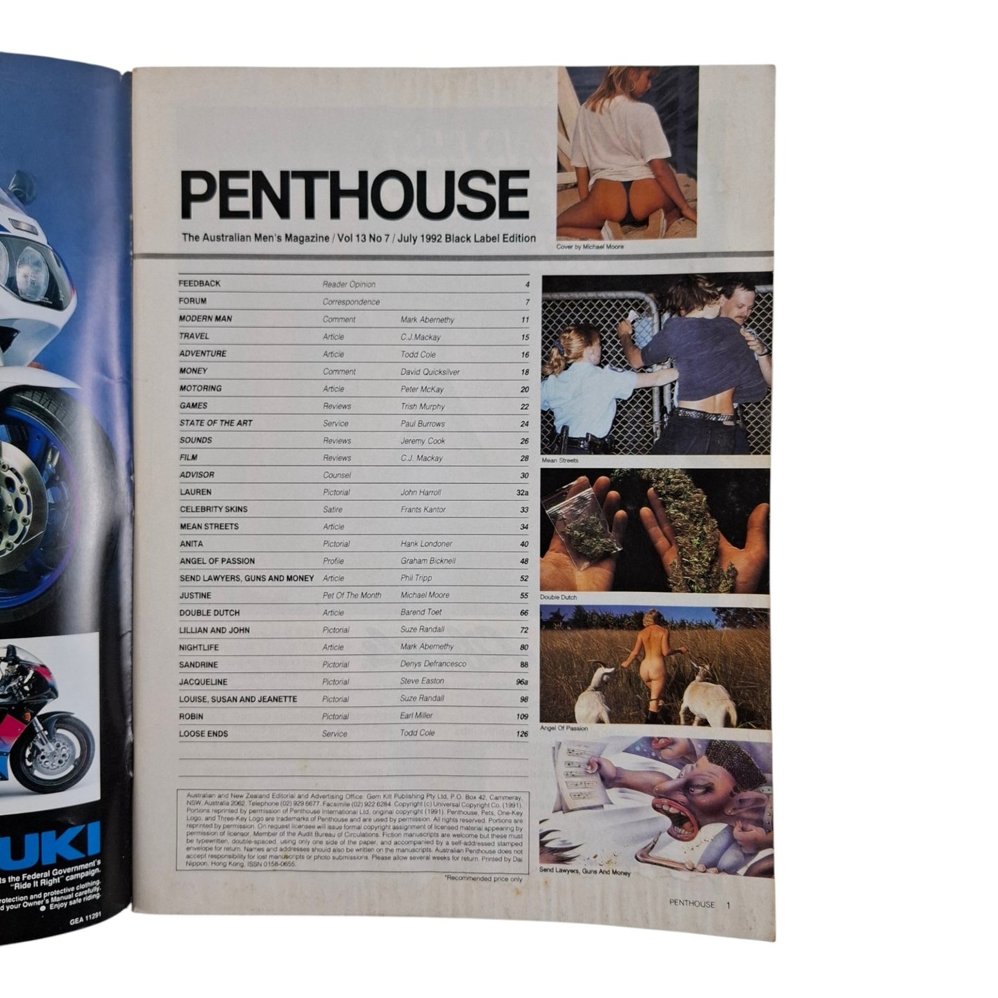 AUSTRALIAN PENTHOUSE Magazine July 1992 Justine Adam / Anita Durant