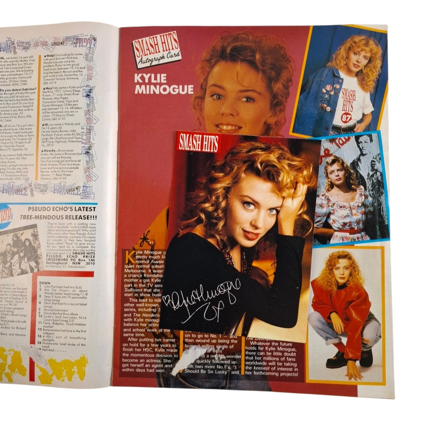 Smash Hits Magazine Australia March 1989 Tom Crusie Kylie Minogue Autograph CARD