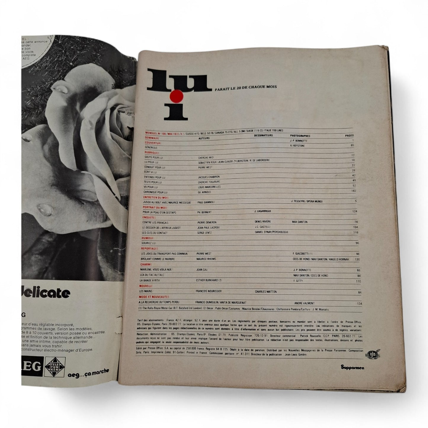 Lui 1972 French Magazine MARLENE JOBERT MAURICE MESSEGUE