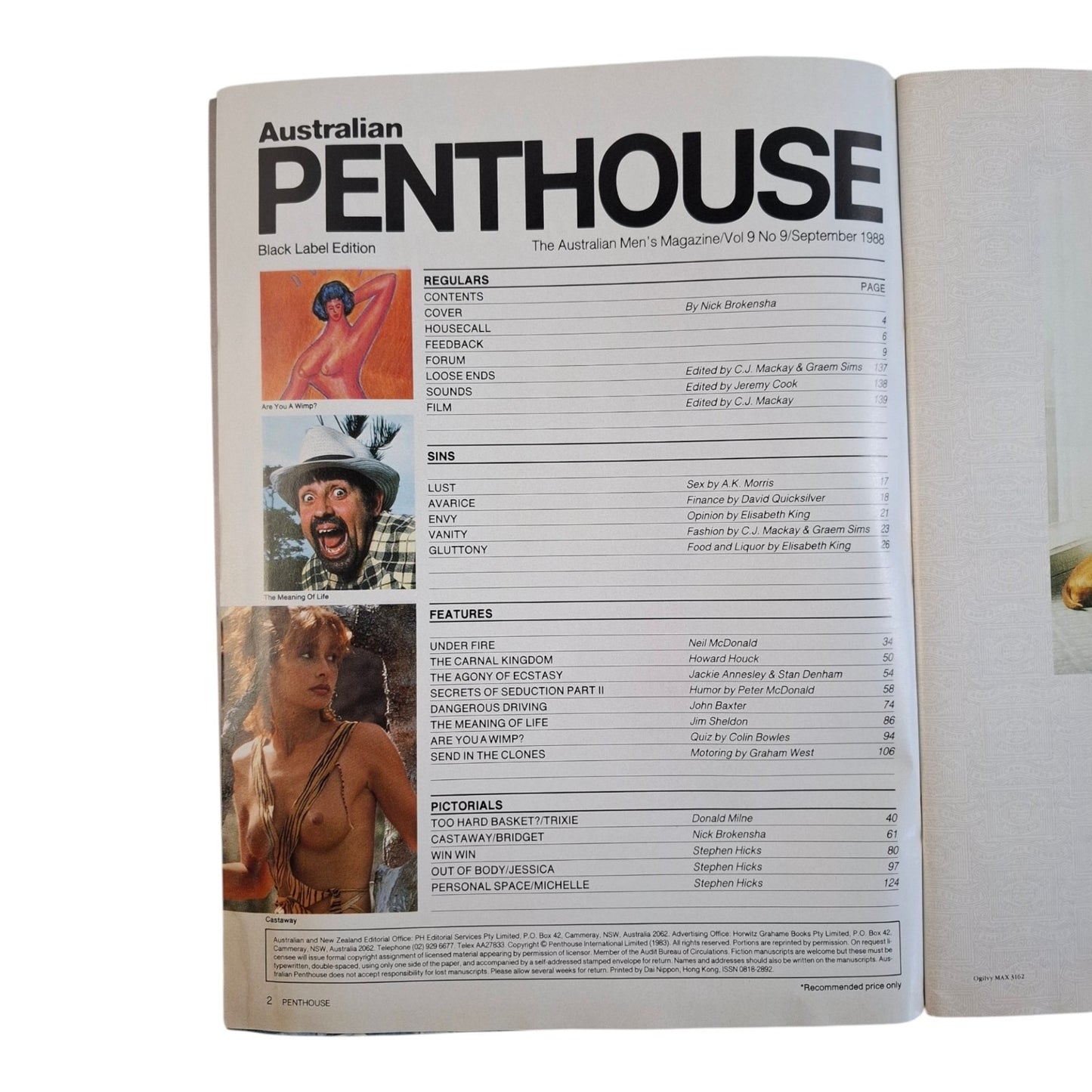 Australian Penthouse Magazine September 1988 Bridget Bloxsom / Trixie