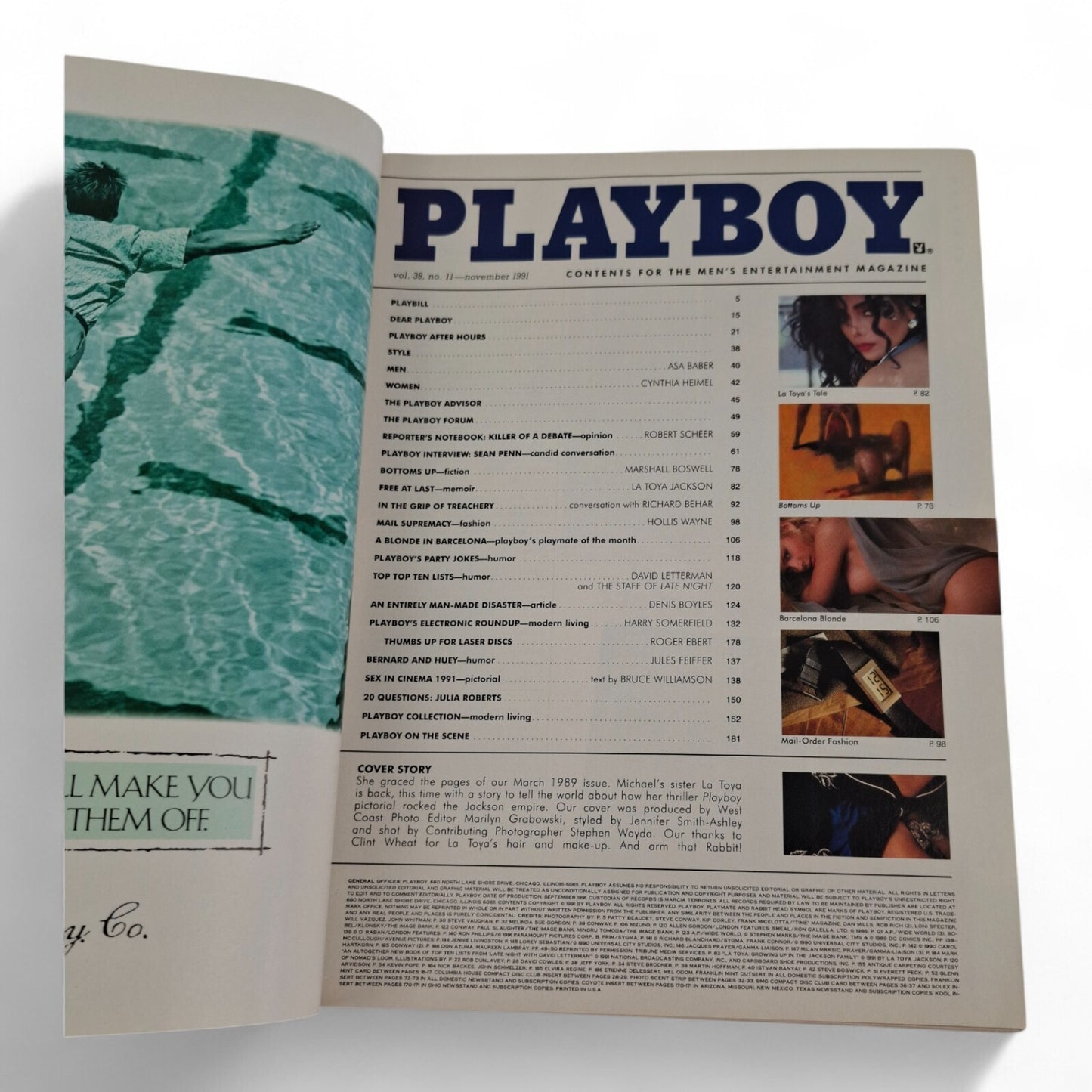 Playboy Magazine November 1991 La Toya Jackson Cover EXCELLENT