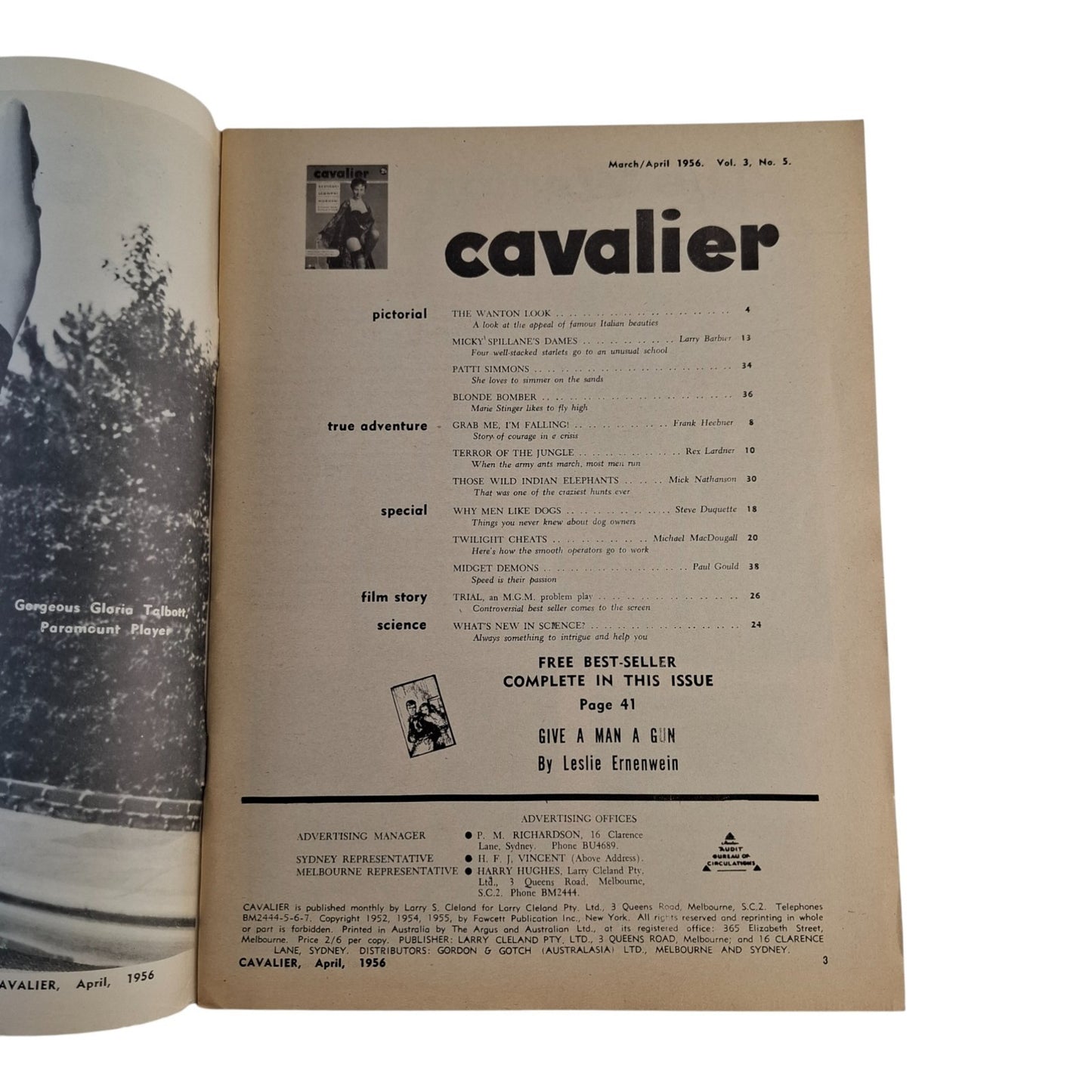 Cavalier Magazine Australia For Men March April 1956 Vol. 3 No. 5 Patti Simmons