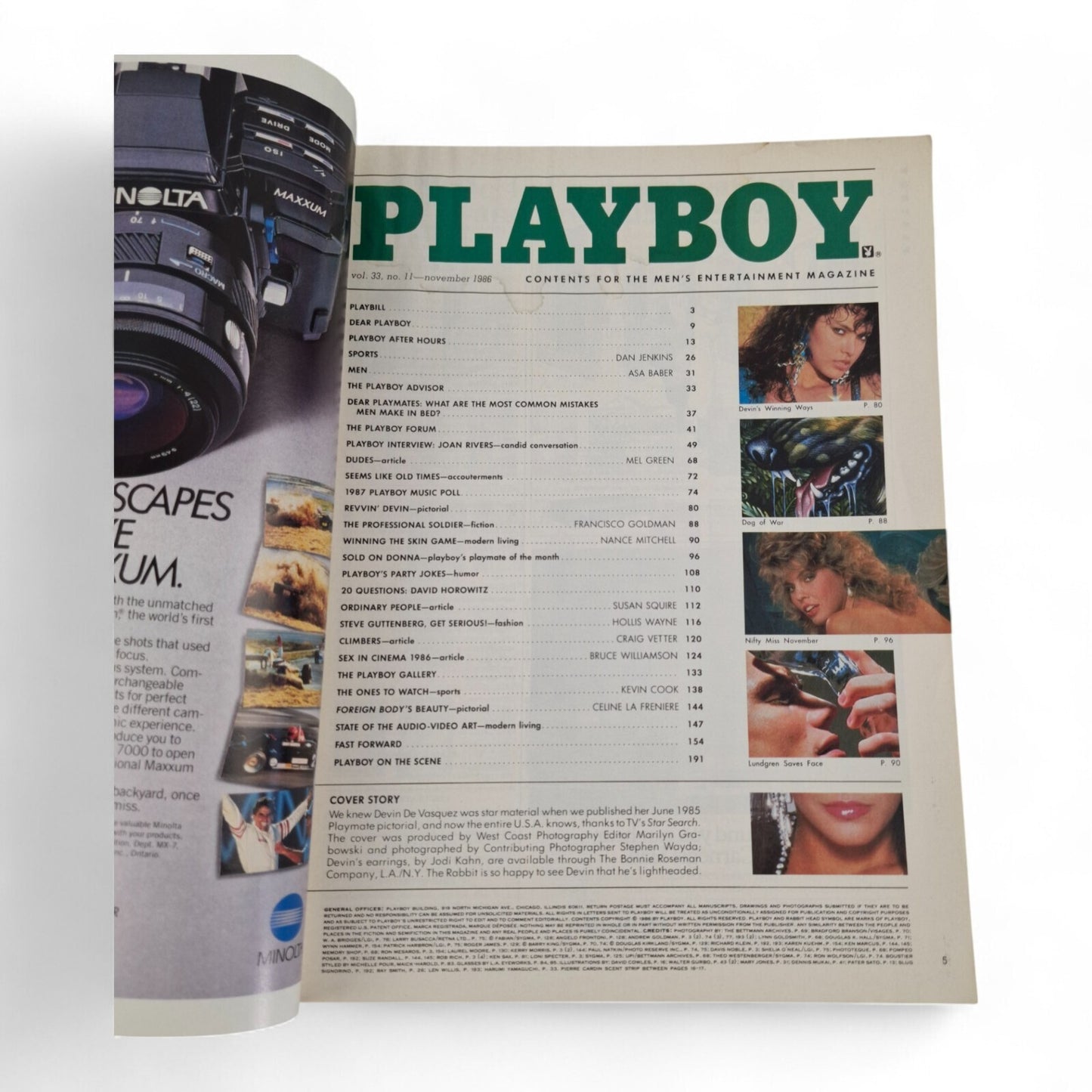 Playboy Magazine November 1986 Devin De Vasquez Cover