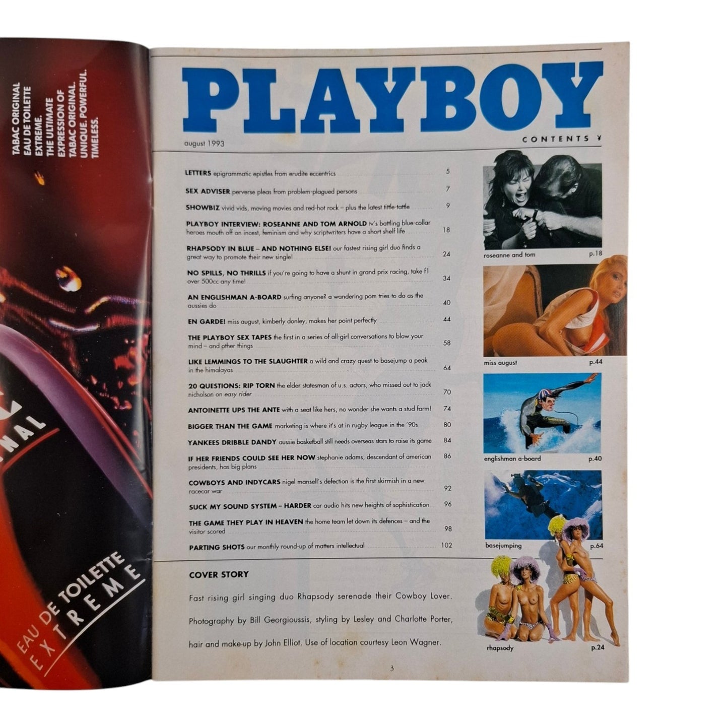 Australian Playboy Magazine August 1993 Rhapsody, Kymberlie Harrison, Cathy Ford