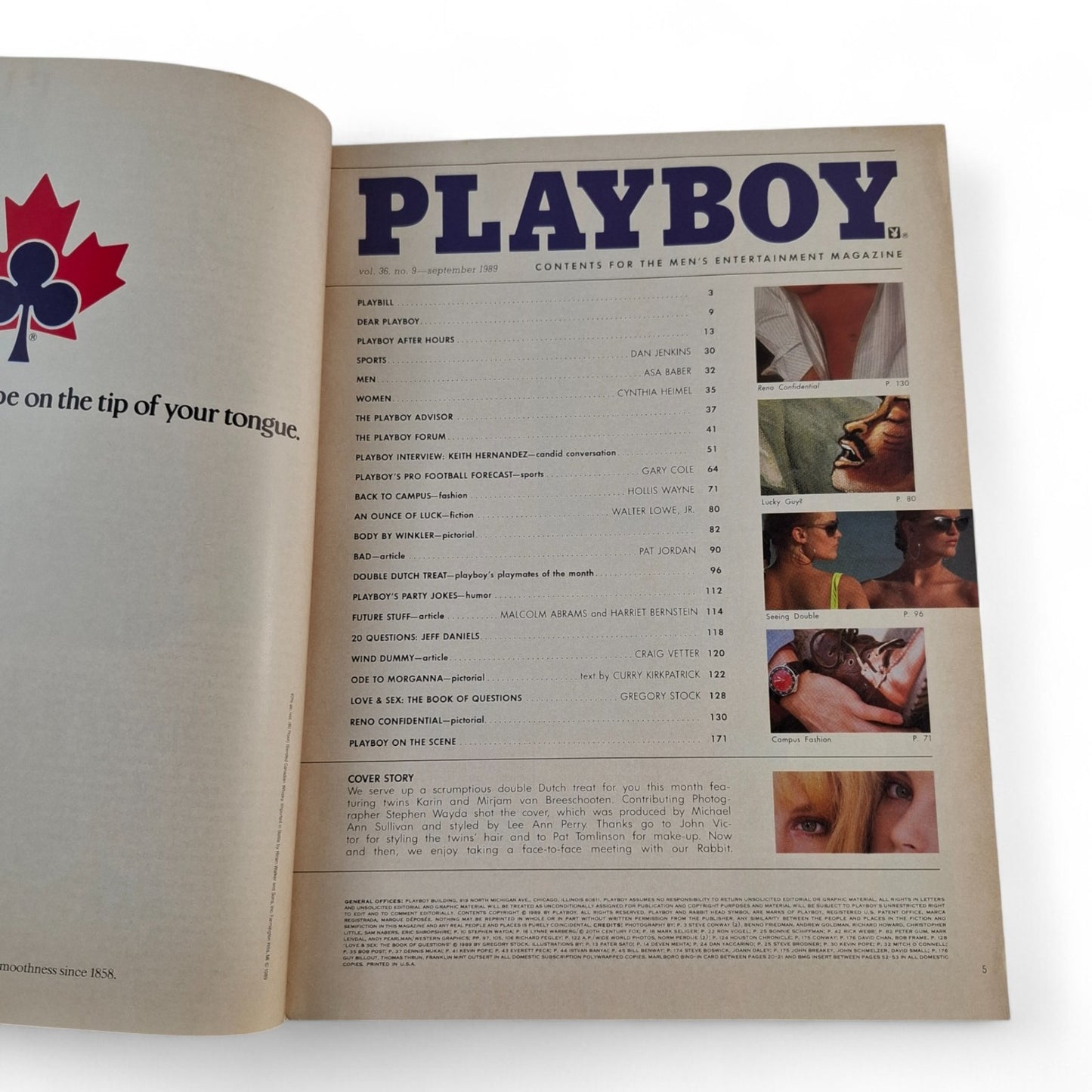 PLAYBOY MAGAZINE September 1989 Karin and Mirjam Van Breeschooten