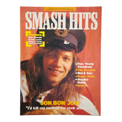 Smash Hits Magazine Australia June 1987 Jon Bon Jovi / Cyndi Lauper