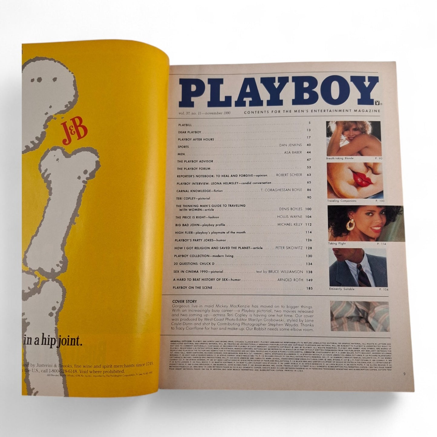 Playboy Magazine November 1990 Teri Copley Lorraine Olivia PRINT DEFECT