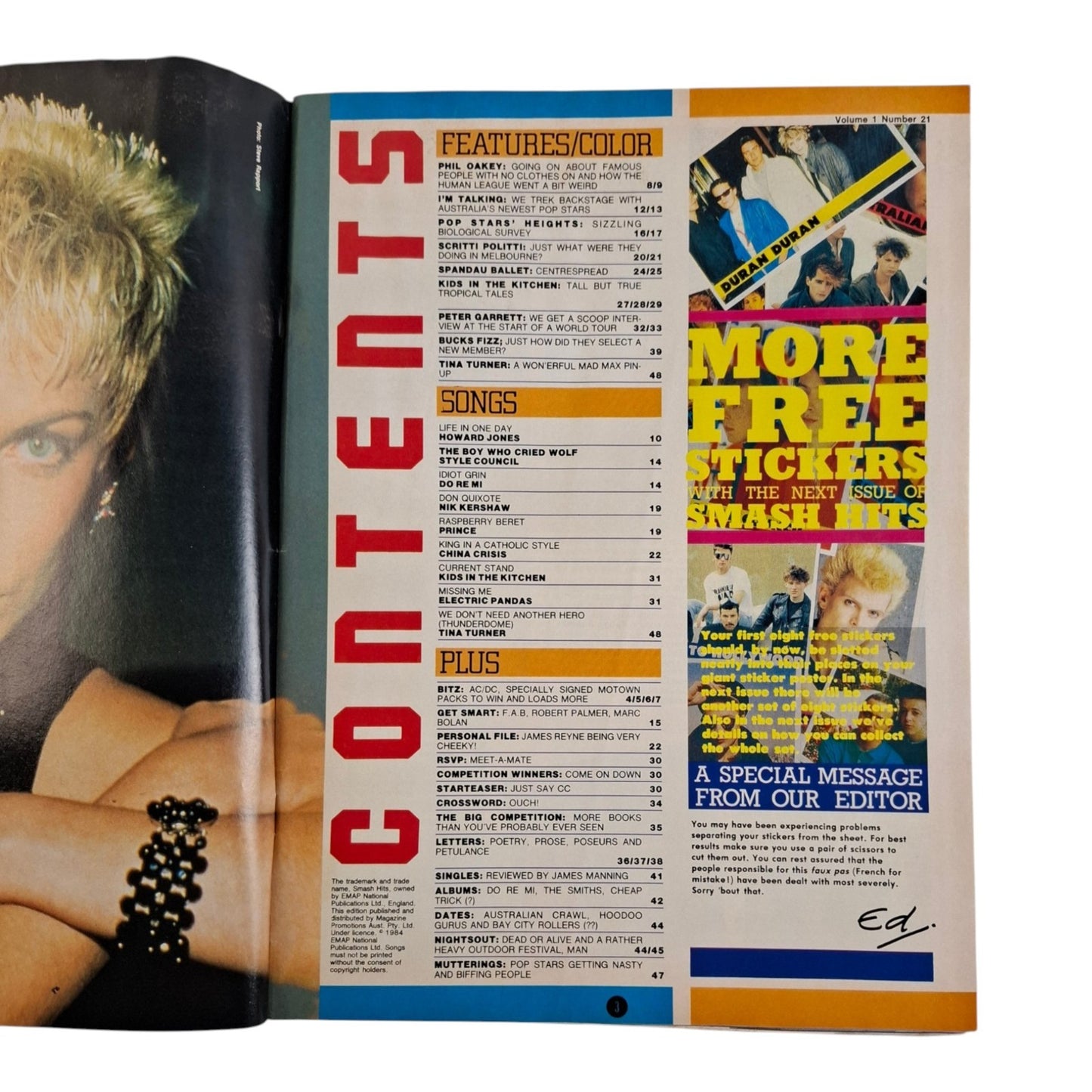 Smash Hits Magazine Australia September 1985 Scott Carne / Spandau Ballet