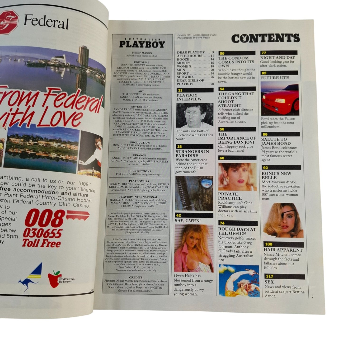 Australian Playboy Magazine October 1987 Maryam D'Abo EXCELLENT