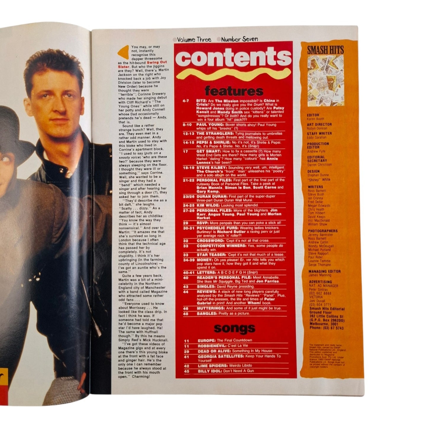 Smash Hits Magazine Australia April 1987 Kim Wilde / Paul Young