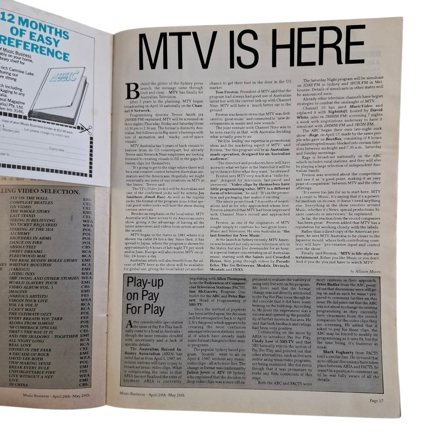 Australian Music Business Magazine 1987 Carly Simon