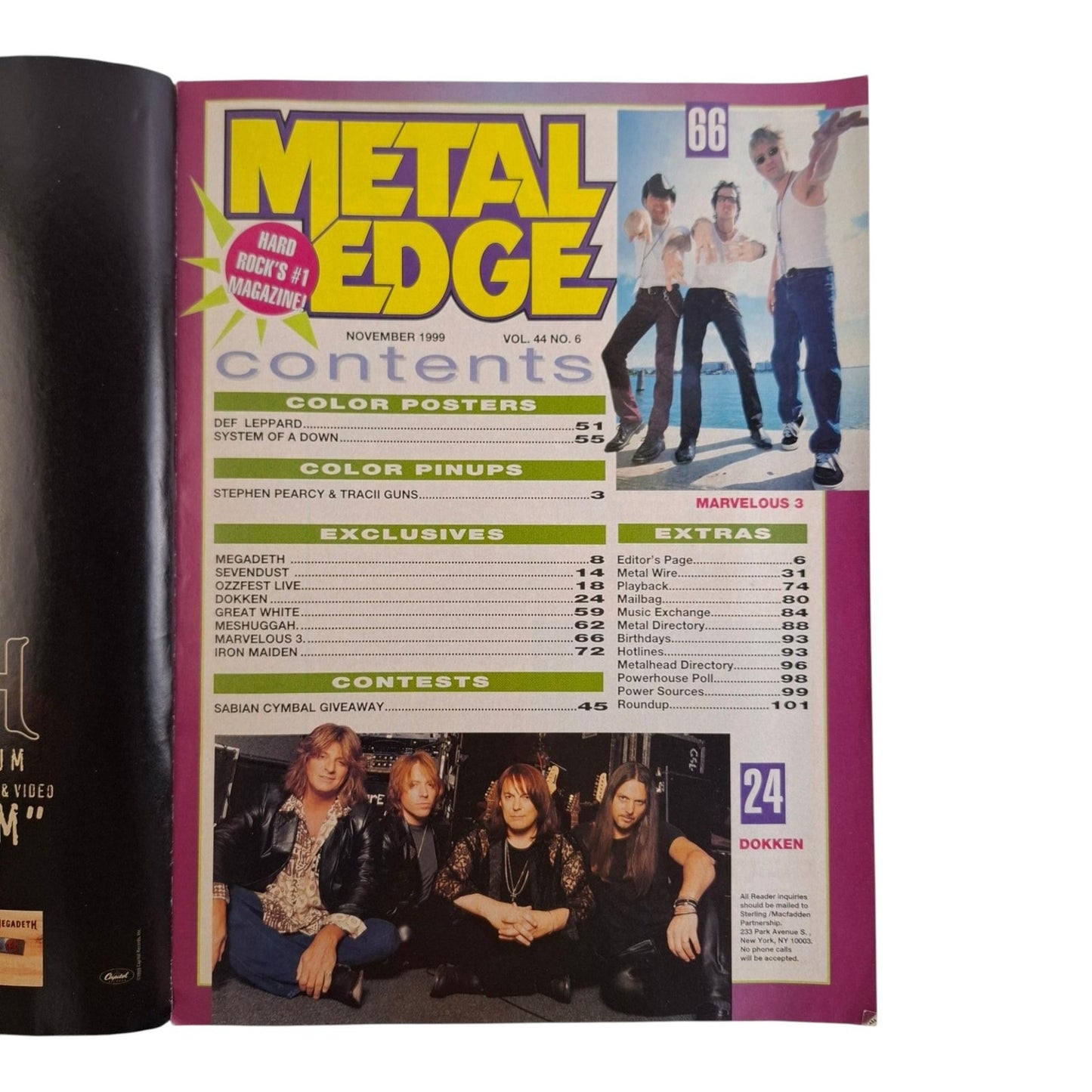 Metal Edge Magazine November 1999 Megadeth Sevendust Ozzfest 99 Dokken