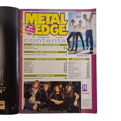 Metal Edge Magazine November 1999 Megadeth Sevendust Ozzfest 99 Dokken