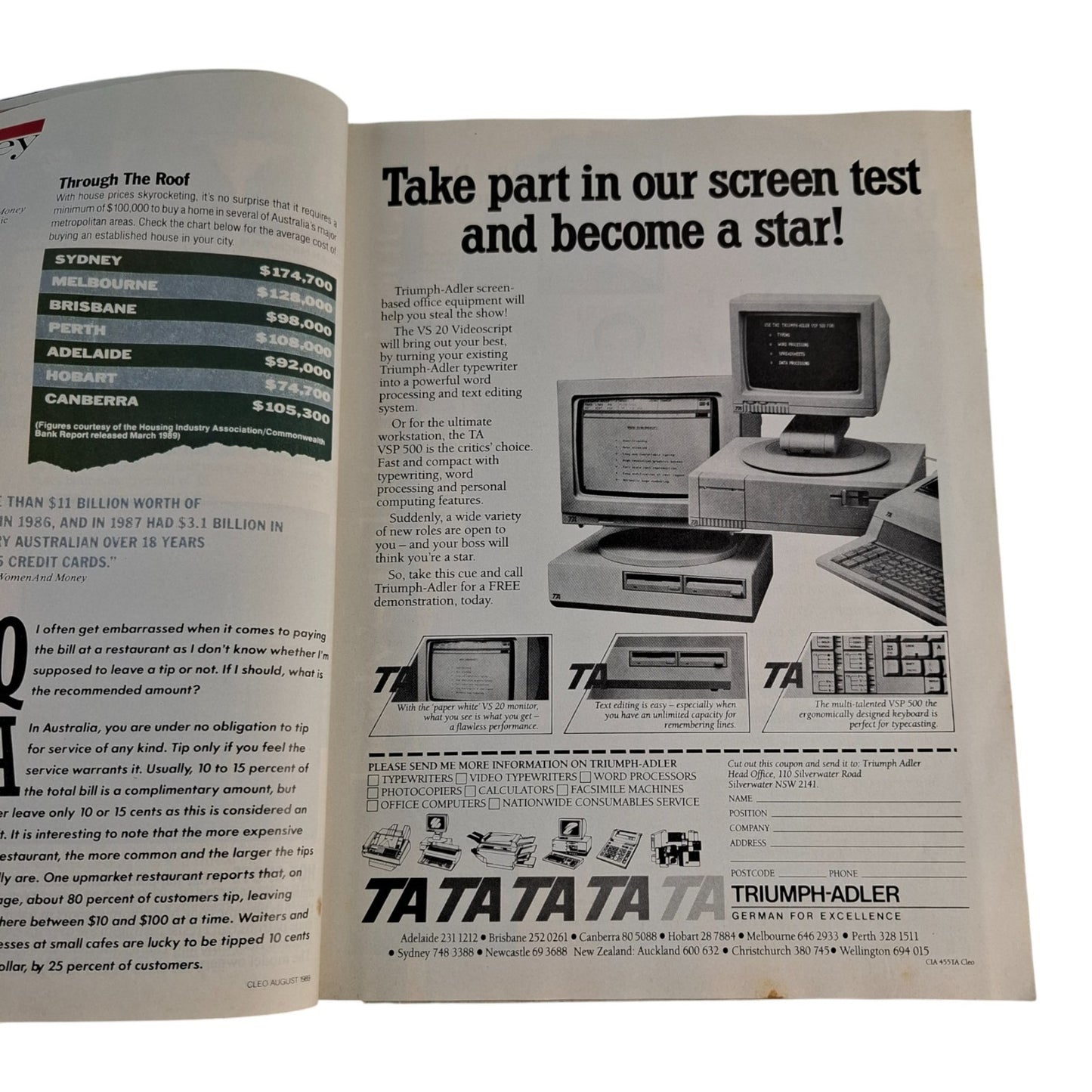 Cleo Magazine - August 1989 - Rachael Millar, Meryl Streep + James Reyne