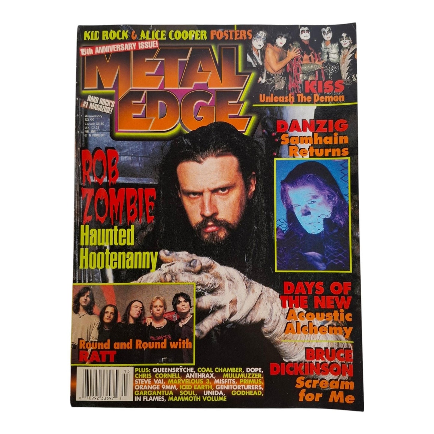 Metal Edge Magazine October 2000 Rob Zombie Danzig Kiss Bruce Dickinson