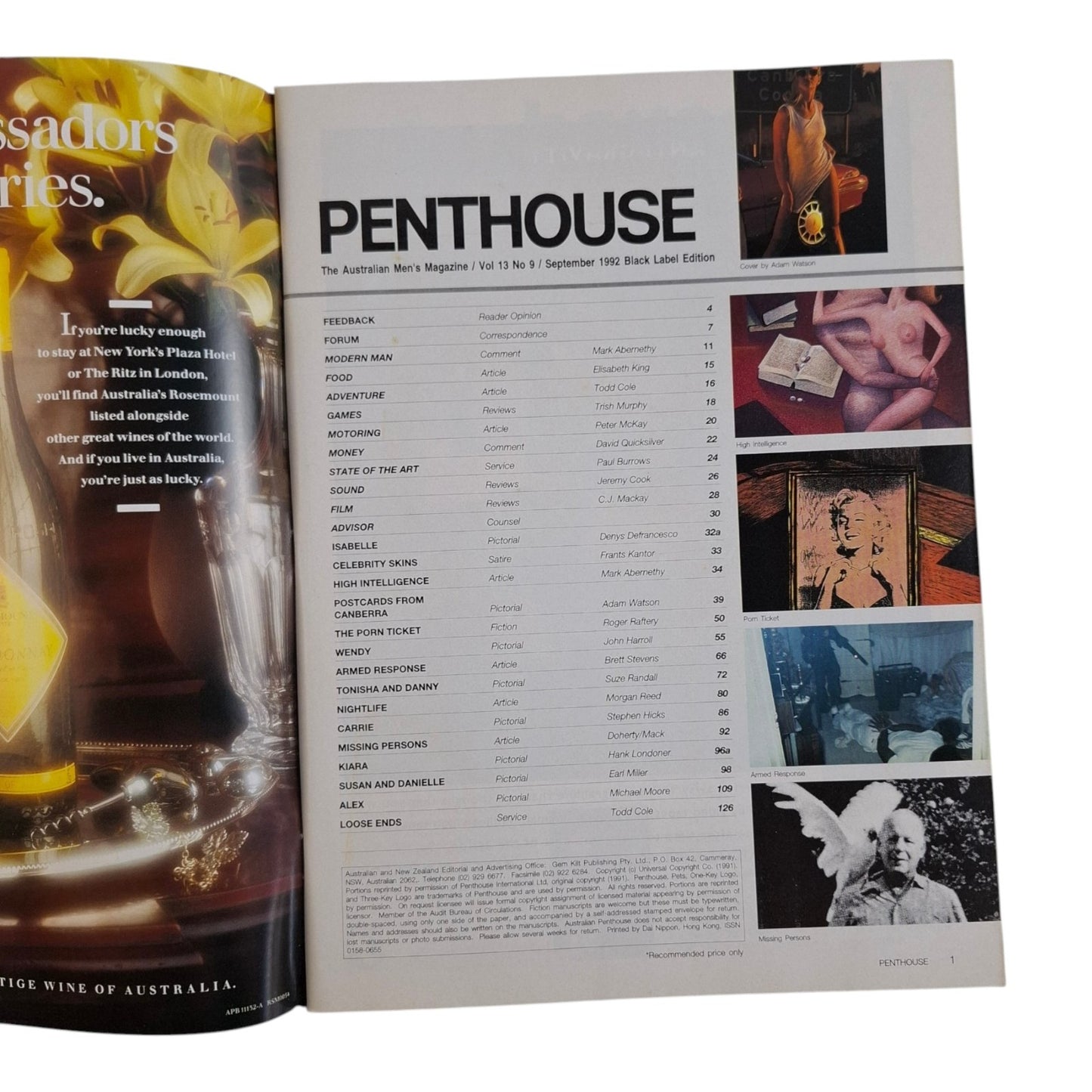 AUSTRALIAN PENTHOUSE Magazine September 1992 Wendy Joseph / Isabelle Saxe