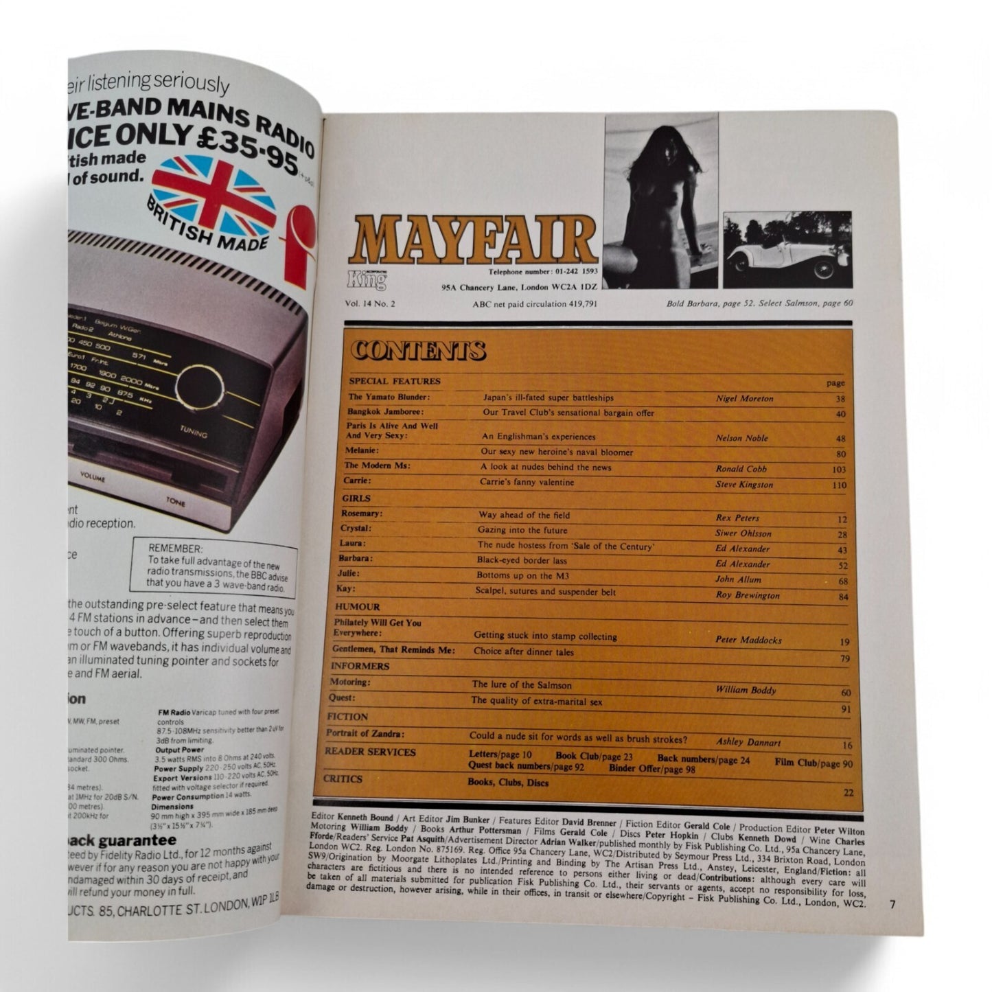 Mayfair Magazine Vol. 14 No. 2 February 1979 U.K Playboy Anne Hughes