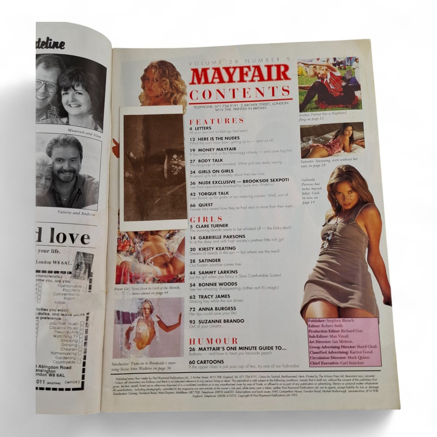 Mayfair Magazine Vol. 28 No. 9 1993 U.K Playboy Kirsty Keating