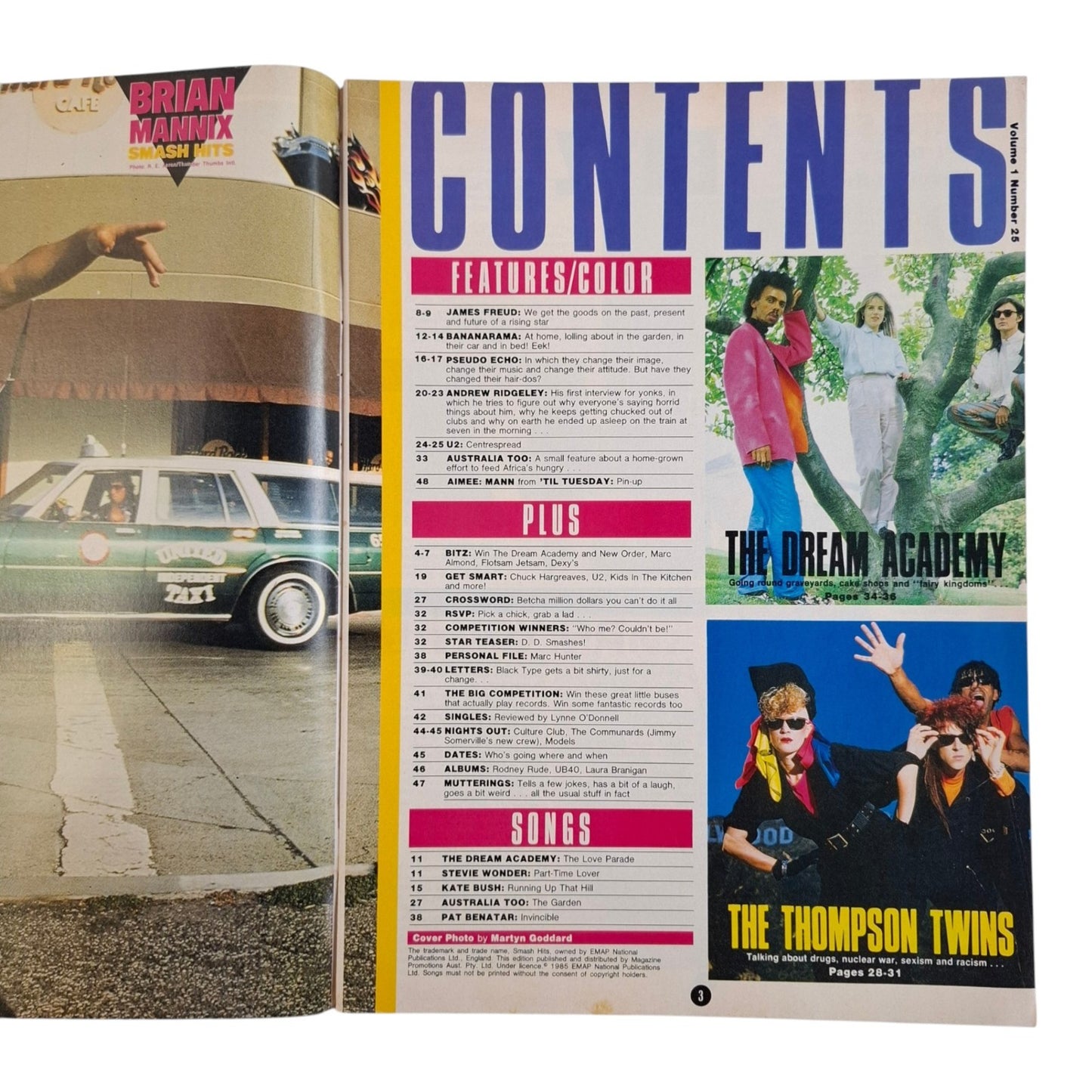 Smash Hits Magazine Australia November 1985 The Dream Academy / U2