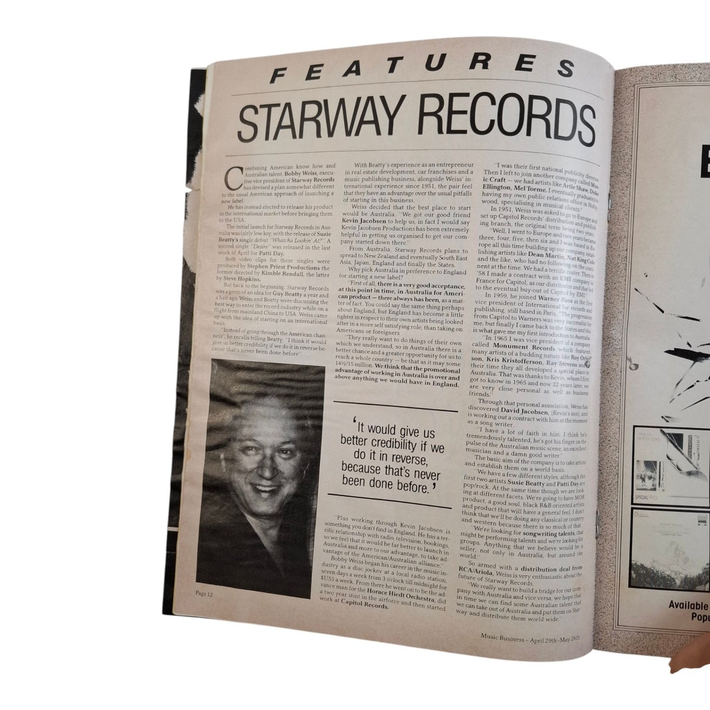 Australian Music Business Magazine 1987 Carly Simon