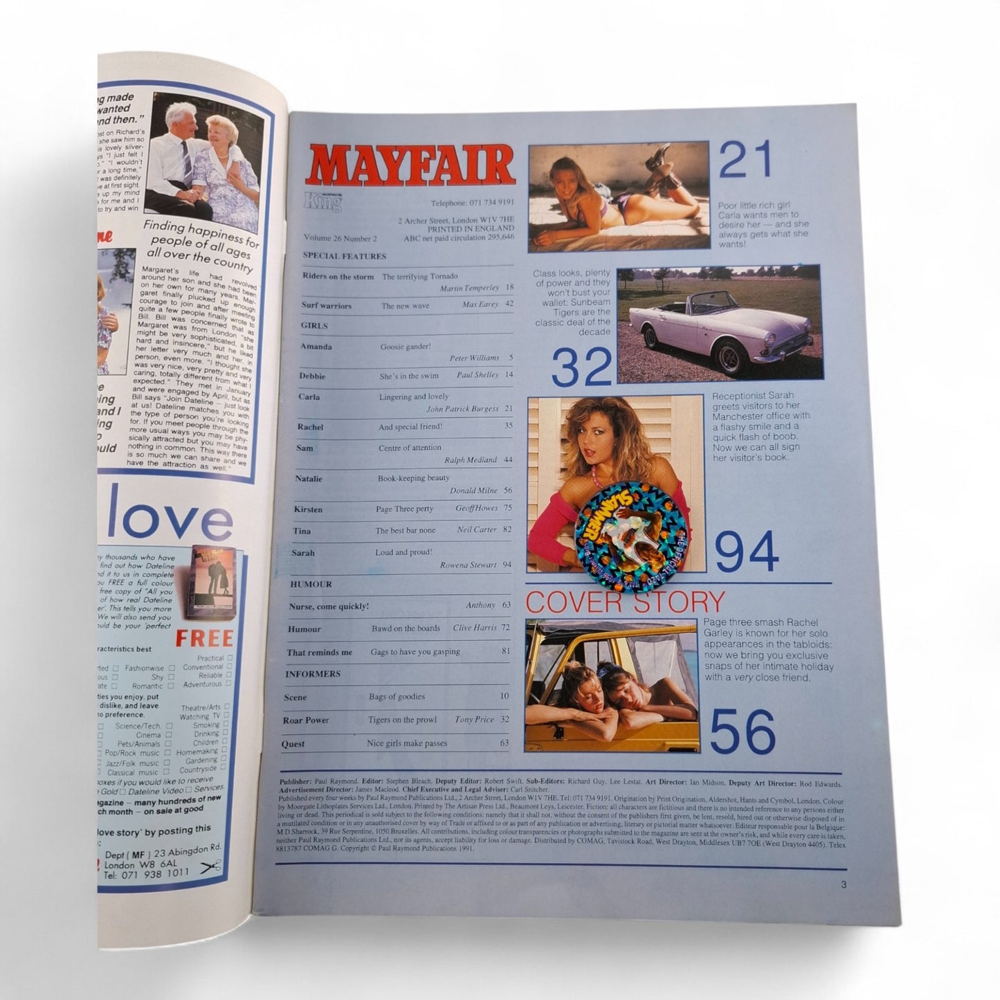 Mayfair Magazine Vol. 26 No. 2 1991 U.K Playboy Rachel Garley