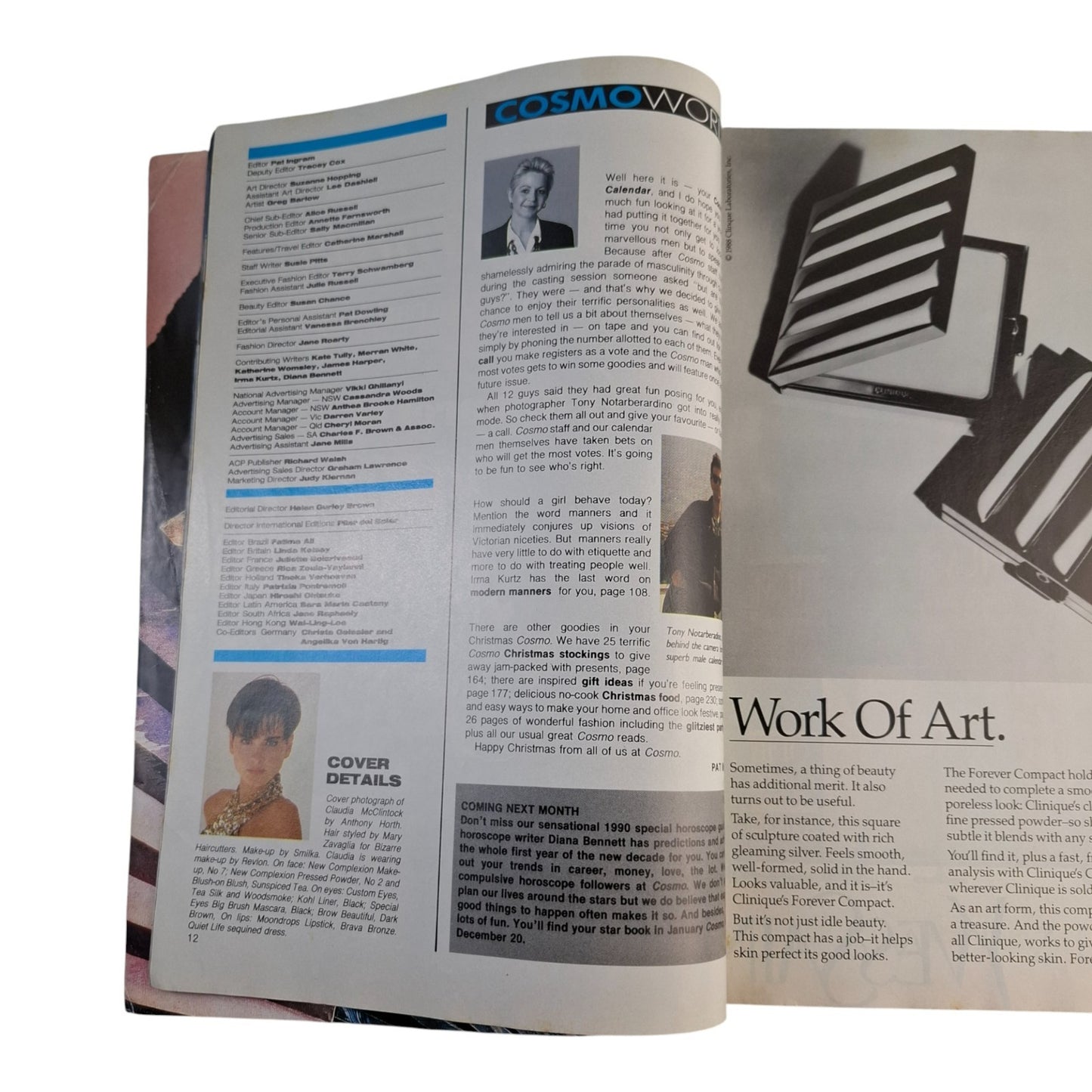 Vintage Cosmopolitan Magazine Australia December 1989 Cosmo Claudia McClintock