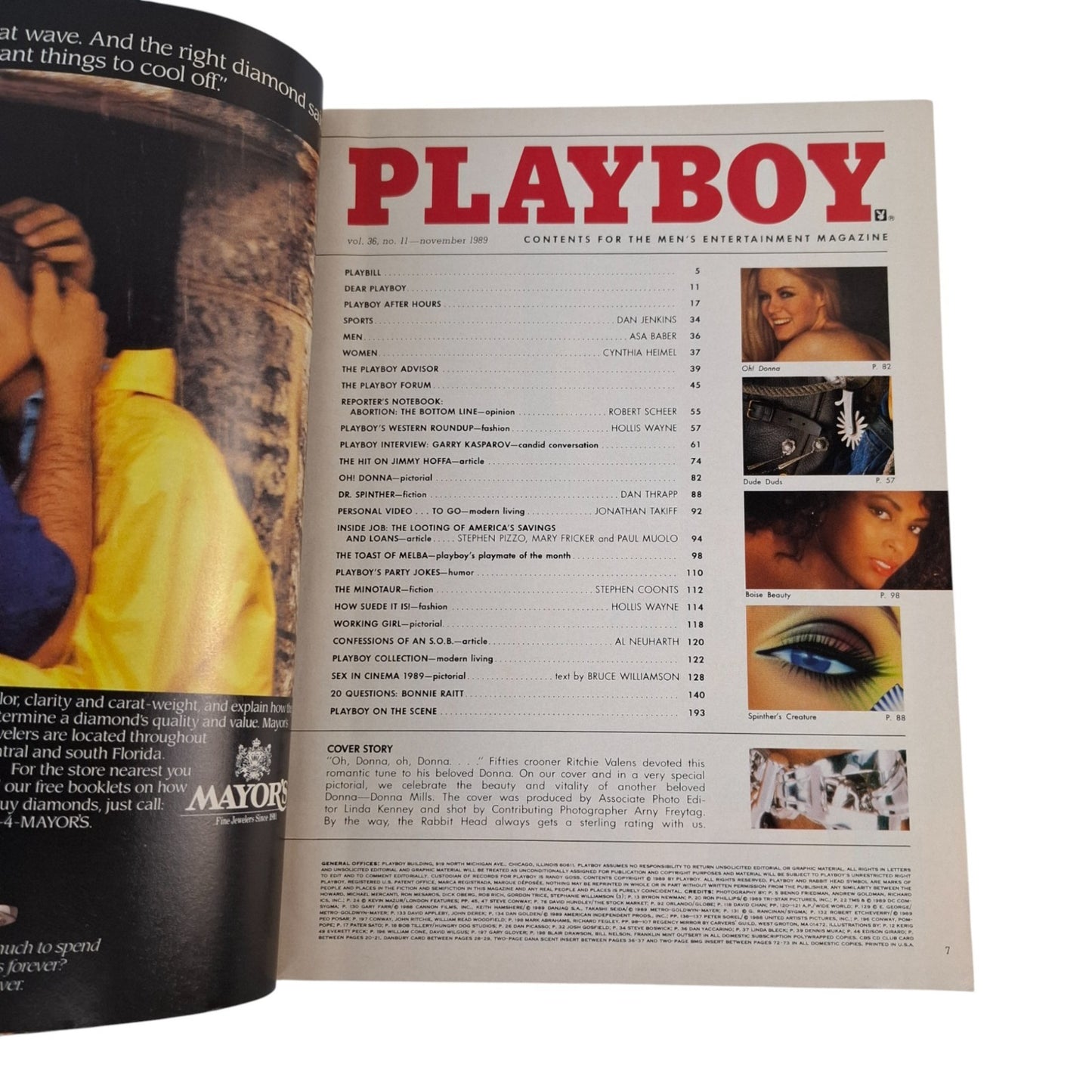 PLAYBOY MAGAZINE November 1989 Donna Mills  / Renee Tenison