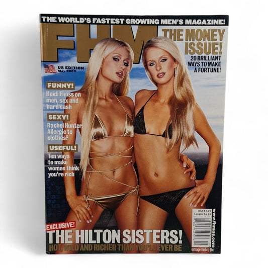 FHM Magazine May 2002 - The Paris Niki Hilton Sisters, Rachel Hunter