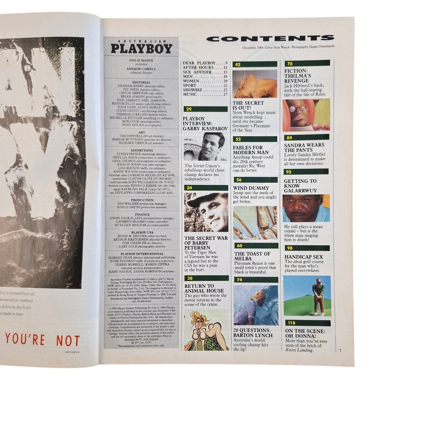 Australian Playboy Magazine December 1989 Nora Wenck / Rene Tenison