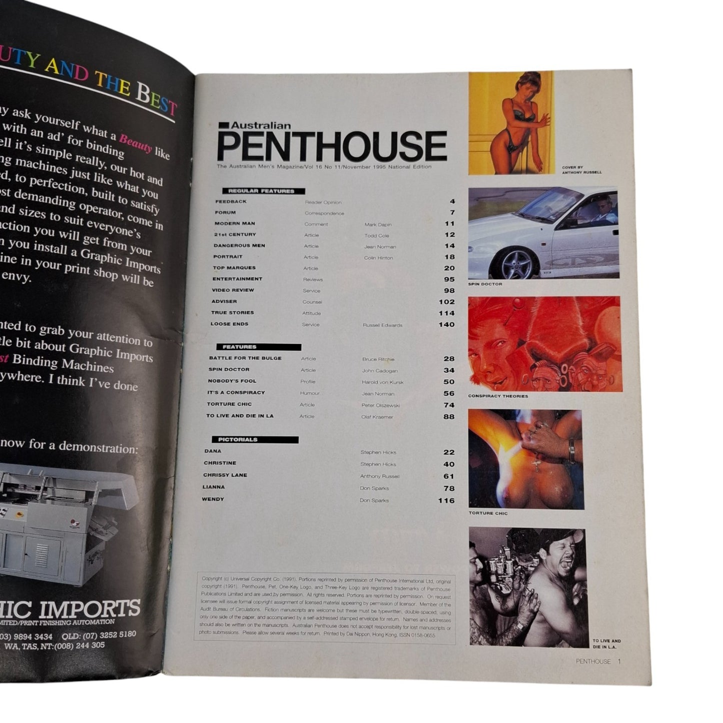 AUSTRALIAN PENTHOUSE November 1995 Vol. 16 No. 11 Men's Magazine Chrissy Lane