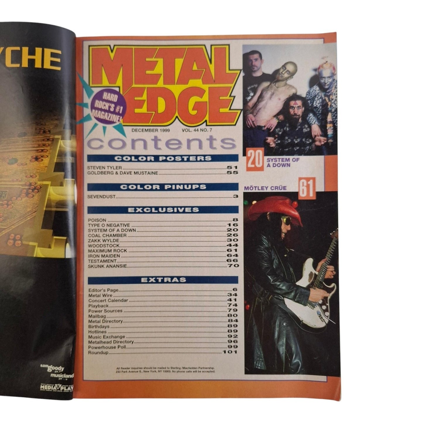 Metal Edge Magazine December 1999 Poison Motley Crue System Of A Down