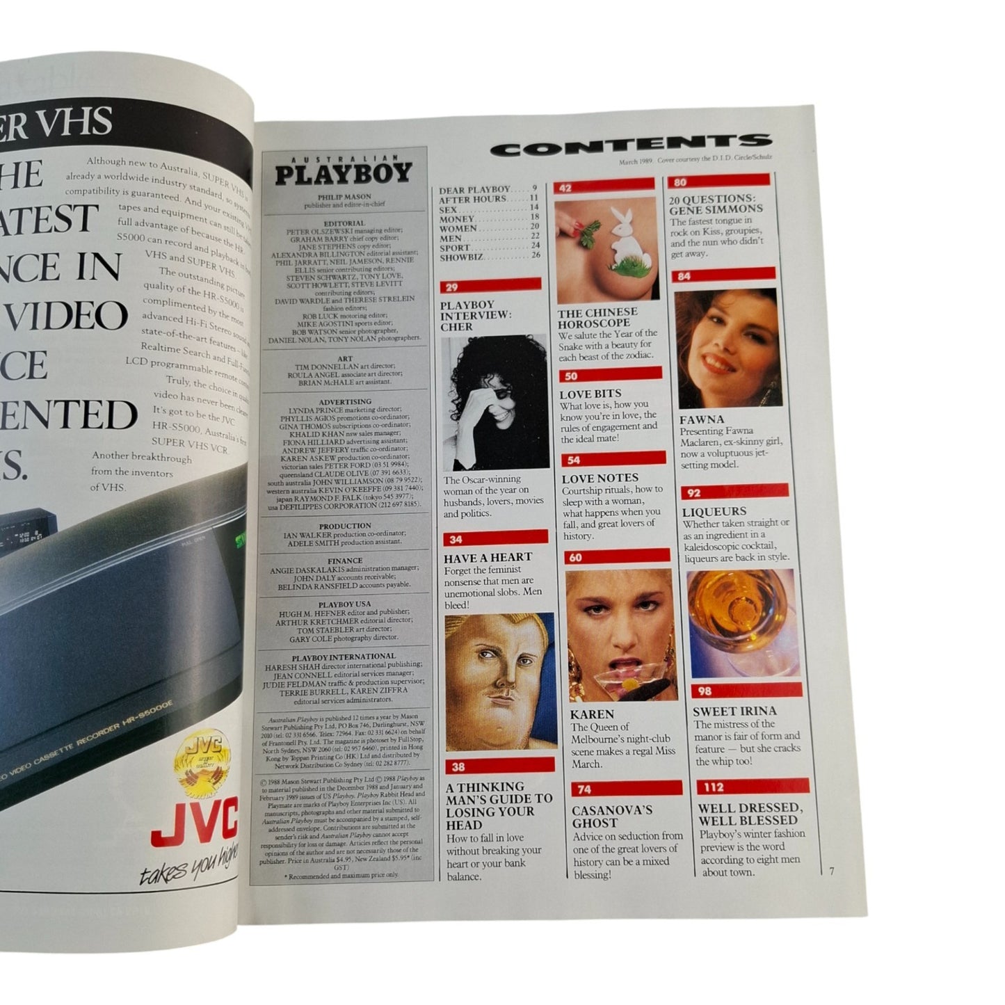 Australian Playboy Magazine March 1989 Karen Bartlett / Cher