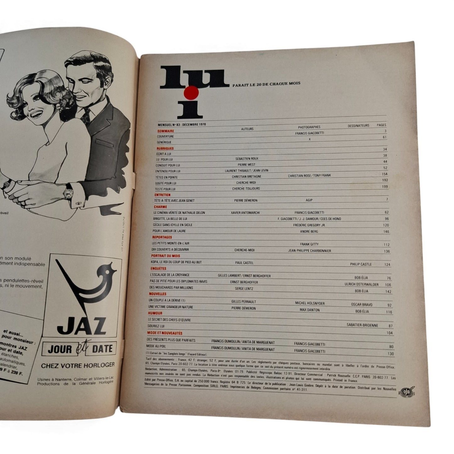 Lui French Magazine No. 83 December 1970 NATHALIE DELON / Brigitte