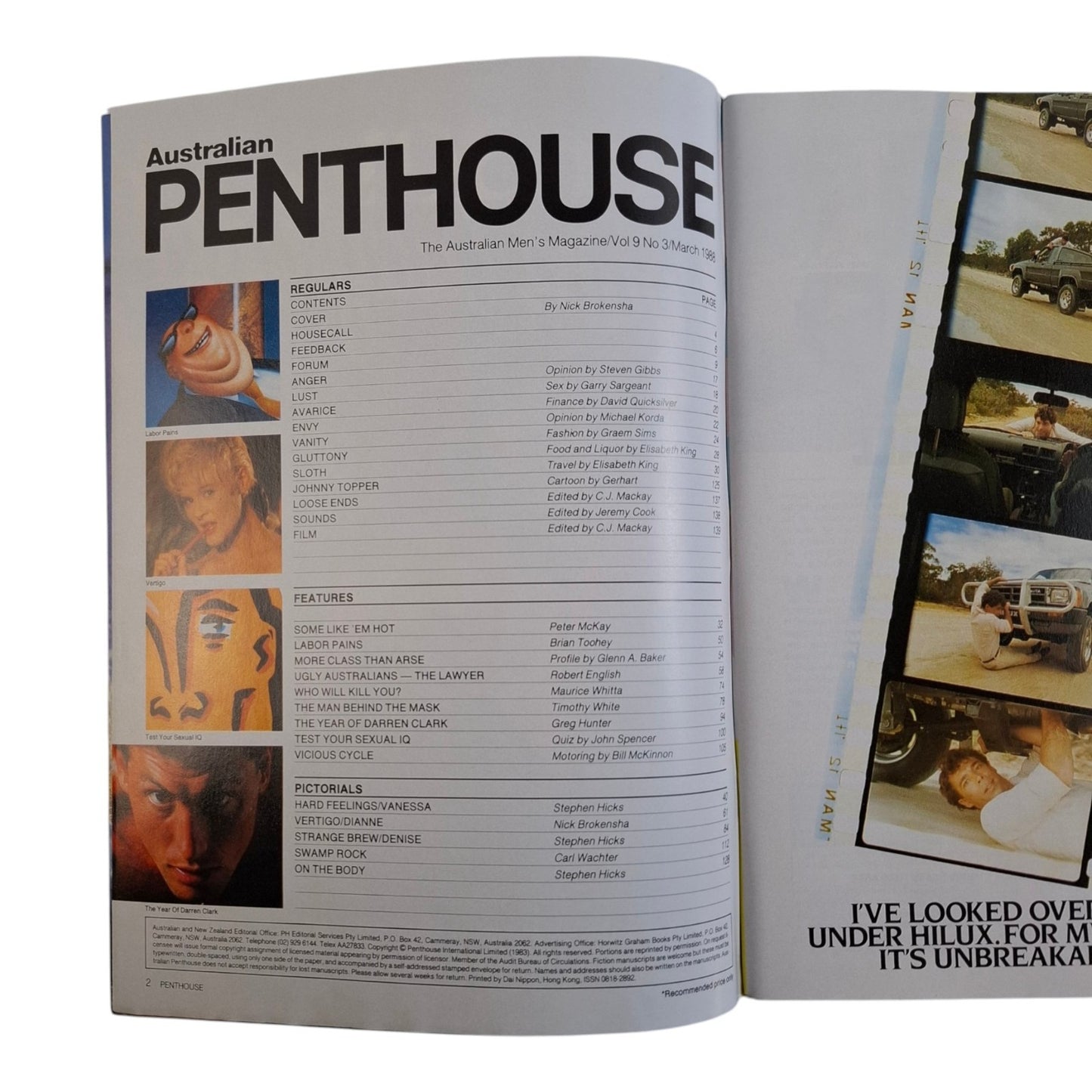 AUSTRALIAN PENTHOUSE Magazine March 1988 Dianne Carolan / Vanessa Wilton