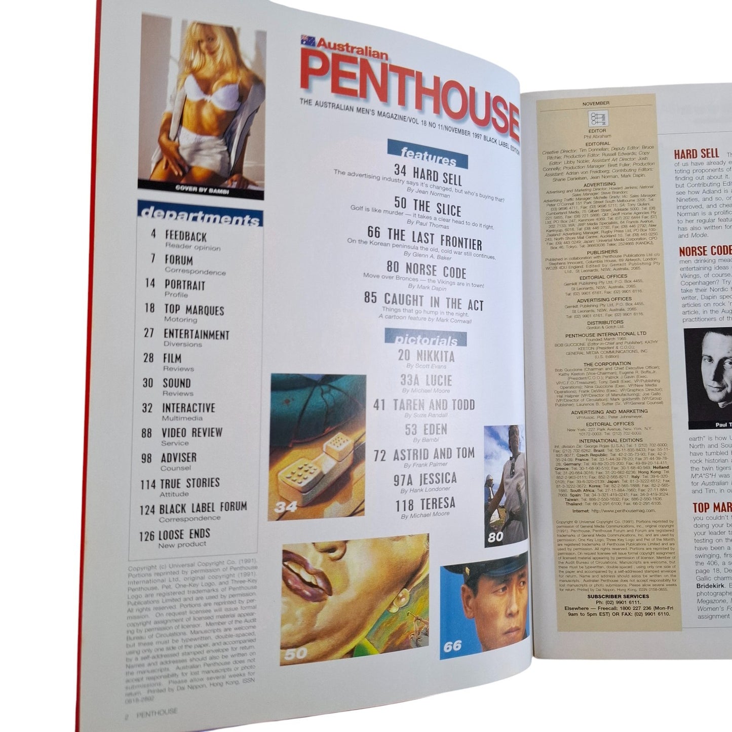 Australian Penthouse Magazine November 1997 Eden Reid /  Lucie de Falaise