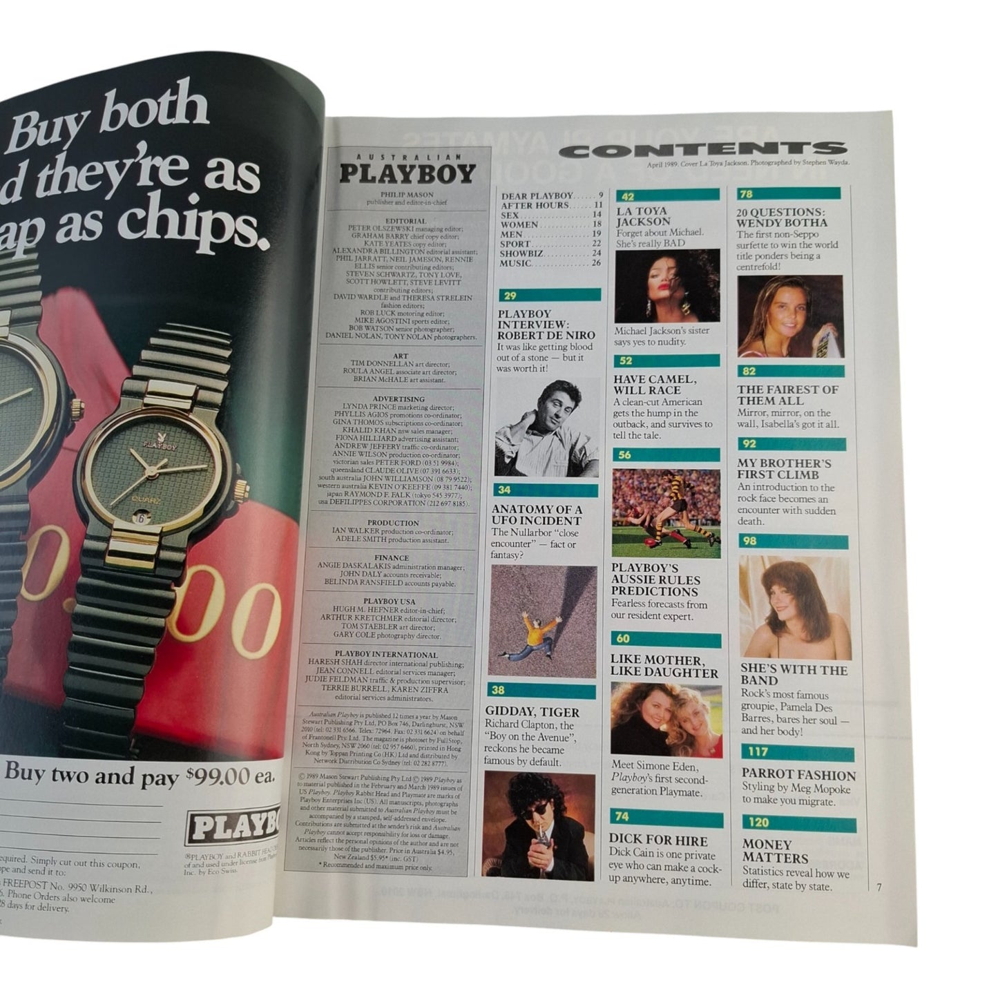 Australian Playboy Magazine April 1989 Lo Toya Jackson Richard Clapton